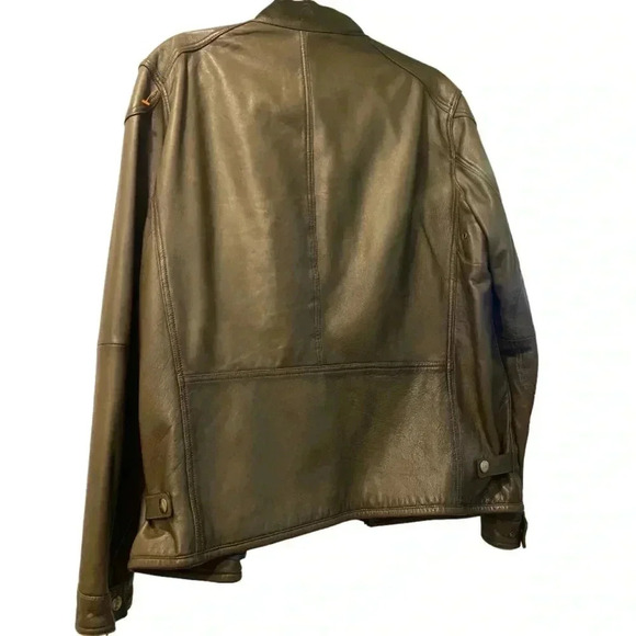 Massimo Dutti Mens Sheep Leather Olive Green Biker Jacket Sz XL - Picture 2 of 9